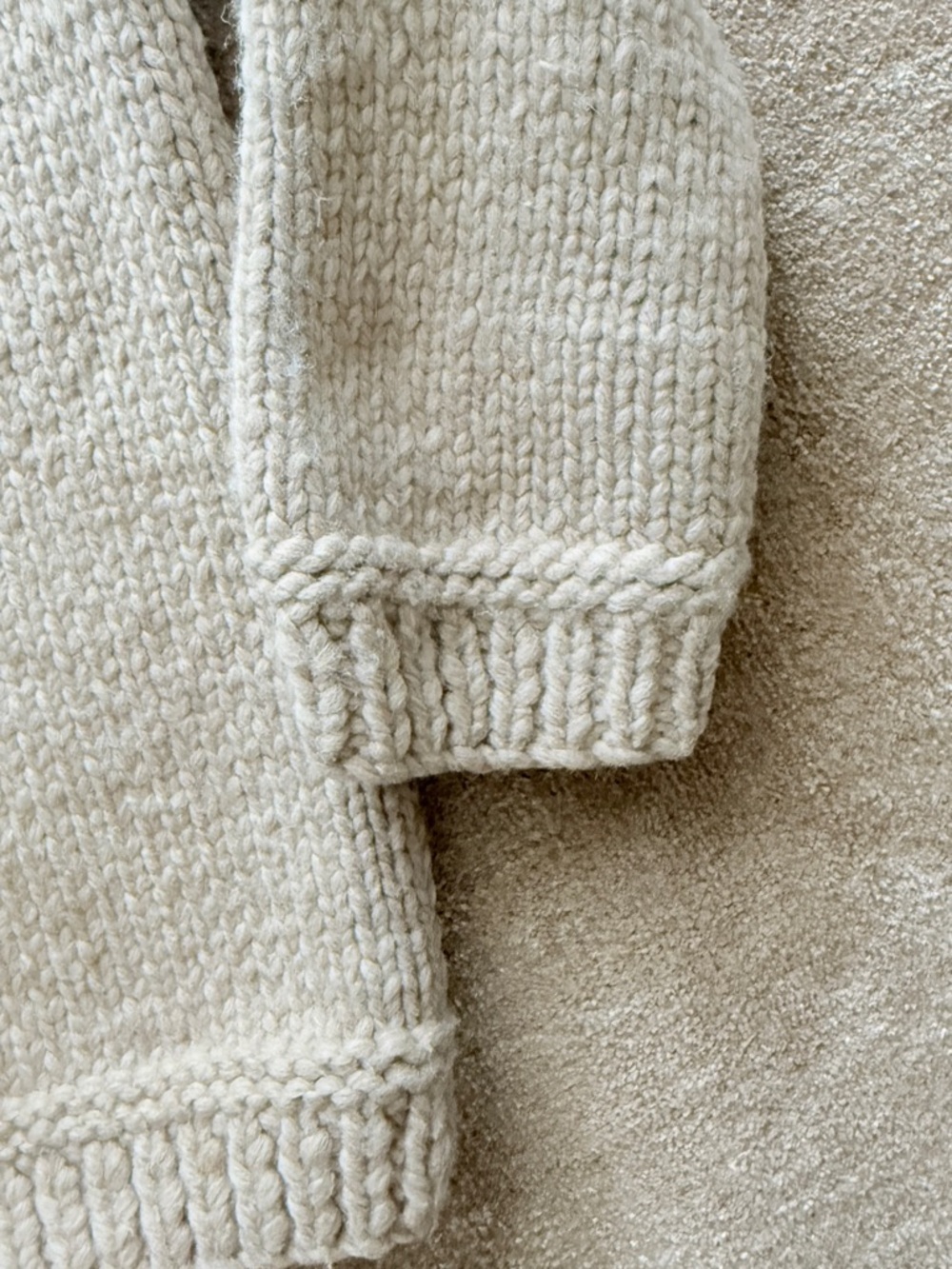 Chunky Hand-Knit wool cowichan sweater in Light Taupe - Picture 3 of 7
